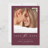 Elegante Bourgondische foto bruiloft Save the Date (Voorkant)