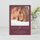 Elegante Bourgondische foto bruiloft Save the Date (Staand voorkant)