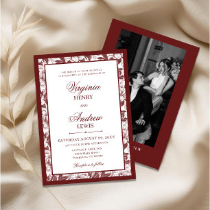 Elegante Bourgondische Foto Luxe Oude Geld Huwelij Kaart