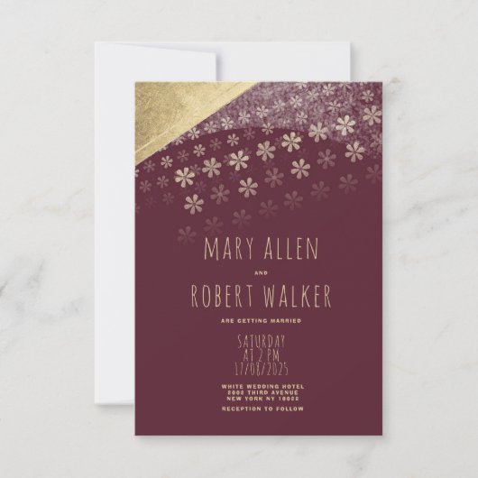 Elegante Bourgondische geometrische gouden bloemen Kaart (Voorkant)