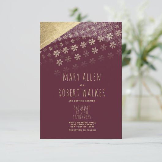 Elegante Bourgondische geometrische gouden bloemen Kaart (Staand voorkant)