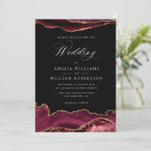 Elegante Bourgondische gouden agaat bruiloft uitno Kaart (Staand voorkant)