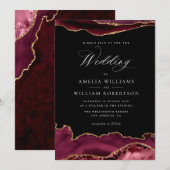 Elegante Bourgondische gouden agaat bruiloft uitno Kaart (Voorkant / Achterkant)