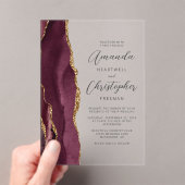 Elegante Bourgondische gouden agaat script bruilof Acryl Uitnodigingen (Insitu (Draagbaar))