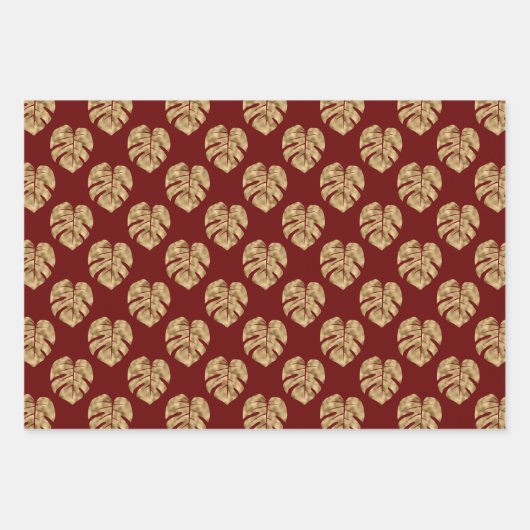 Elegante Bourgondische gouden bladeren Inpakpapier Vel (Voorkant)