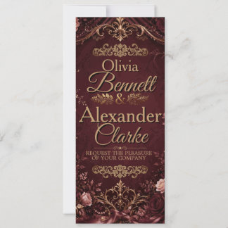 Elegante Bourgondische Gouden Bloemige Trouwdag Kaart