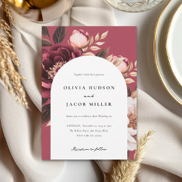 Elegante Bourgondische gouden boog bruiloft Kaart