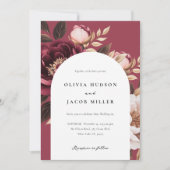 Elegante Bourgondische gouden boog bruiloft Kaart (Voorkant)