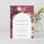 Elegante Bourgondische gouden boog bruiloft Kaart (Staand voorkant)