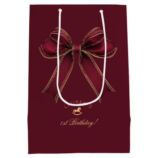 Elegante Bourgondische gouden boog Luxe verjaardag Medium Cadeauzakje (Achterkant)