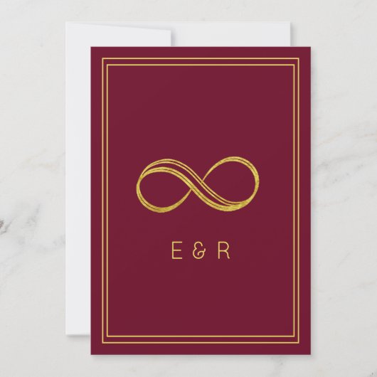 Elegante Bourgondische gouden eeuwigheid bruiloft Kaart (Voorkant)