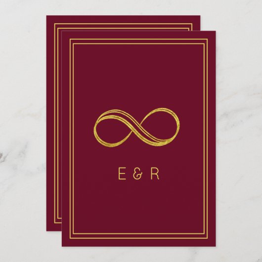 Elegante Bourgondische gouden eeuwigheid bruiloft Kaart (Voorkant / Achterkant)