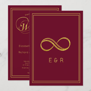 Elegante Bourgondische gouden eeuwigheid bruiloft Kaart