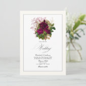 Elegante Bourgondische, gouden en blozen bloemenbr Kaart (Staand voorkant)