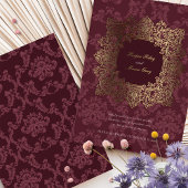 Elegante Bourgondische gouden folie barokke bruilo Folie Uitnodiging