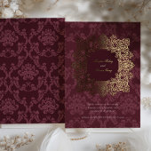Elegante Bourgondische gouden folie barokke bruilo Folie Uitnodiging