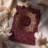 Elegante Bourgondische gouden folie barokke bruilo Folie Uitnodiging