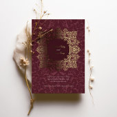 Elegante Bourgondische gouden folie barokke bruilo Folie Uitnodiging