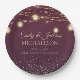 Elegante Bourgondische Gouden Glitter Slinger Lich Papieren Bordje
