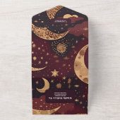 Elegante Bourgondische gouden hemelse bruiloft All In One Uitnodiging (Buitenkant)