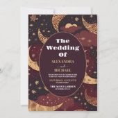 Elegante Bourgondische gouden hemelse bruiloft Kaart (Voorkant)