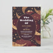 Elegante Bourgondische gouden hemelse bruiloft Kaart (Staand voorkant)