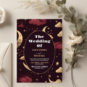 Elegante Bourgondische gouden hemelse bruiloft Kaart