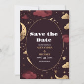 Elegante Bourgondische gouden hemelse bruiloft Save The Date (Voorkant)