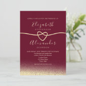 Elegante Bourgondische gouden huwelijksuitnodiging Kaart (Staand voorkant)