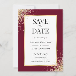 Elegante Bourgondische gouden Lijst Confetti bruil Save The Date