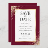 Elegante Bourgondische gouden Lijst Confetti bruil Save The Date (Voorkant / Achterkant)