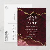 Elegante Bourgondische gouden marmeren geode Save  Aankondigingskaart (Voorkant / Achterkant)