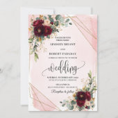 Elegante Bourgondische gouden Rozen Floral Wedding Kaart (Voorkant)