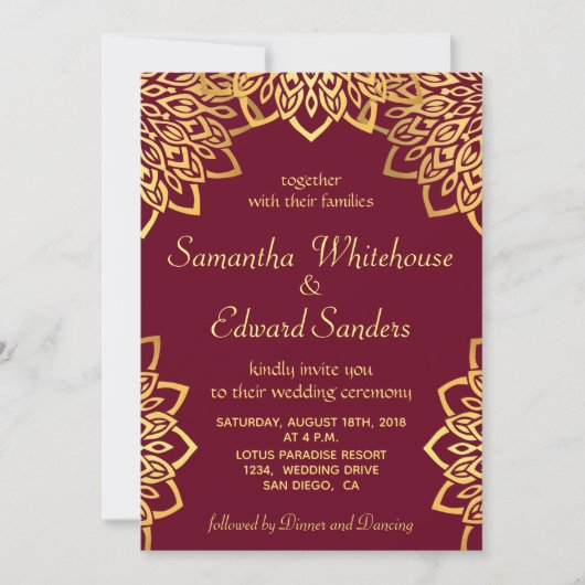 Elegante Bourgondische gouden rustieke bruiloft ui Kaart (Voorkant)