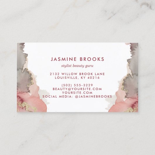 Elegante Bourgondische gouden Waterverf Visitekaartje (Achterkant)