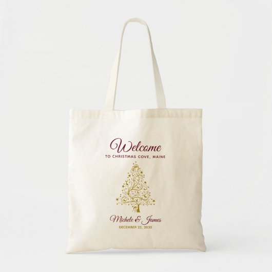 Elegante Bourgondische gouden winter bruiloft welk Tote Bag (Voorkant)