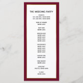 Elegante Bourgondische gouden winter vakantie brui Programmakaart (Achterkant)