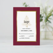 Elegante Bourgondische gouden winter vakantie brui RSVP Kaartje (Staand voorkant)