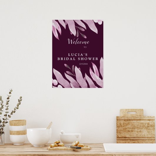 Elegante Bourgondische Grote Bladeren Bruiloft Wel Poster (Keuken)