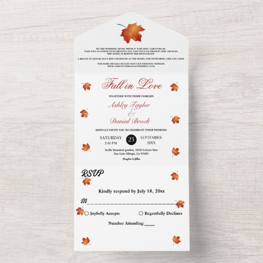 Elegante Bourgondische herfst bladeren herfst bloe All In One Uitnodiging (Binnen)