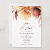 Elegante Bourgondische herfst Waterverf Bloemen Save The Date (Voorkant)