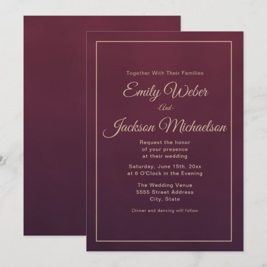 Elegante Bourgondische herfstwinter bruiloft Kaart (Voorkant / Achterkant)