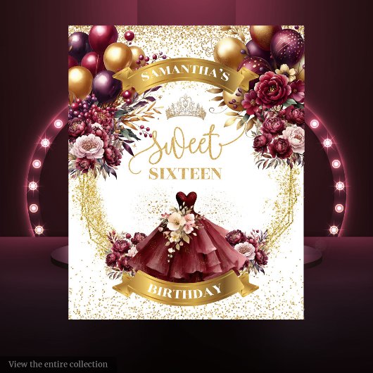 Elegante Bourgondische jurk Sweet Sixteen Backdrop Wandkleed