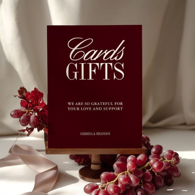Elegante Bourgondische Kaarten & Geschenken Trouwb (Elegant Burgundy Cards & Gifts Wedding Sign)