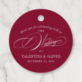 Elegante Bourgondische kalligrafie bruiloft Bedankjes Labels (Achterkant)