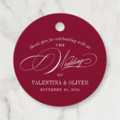 Elegante Bourgondische kalligrafie bruiloft Bedankjes Labels (Voorkant)