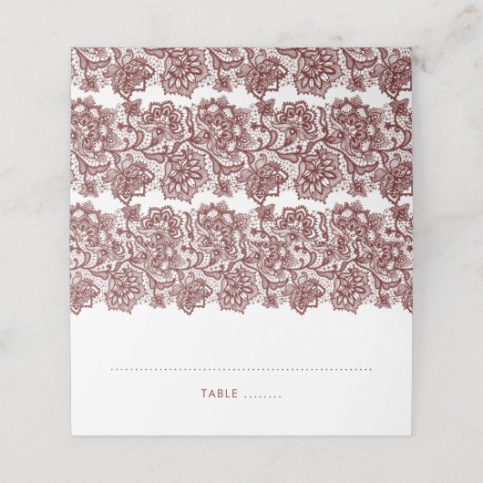 Elegante Bourgondische kant bruiloft Plaatskaartje (Buitenkant ongevouwen)