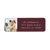 Elegante Bourgondische kerstfoto retouradres Etiket (Voorkant)
