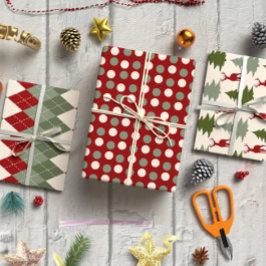 Elegante Bourgondische kerstset van 3 Inpakpapier Vel