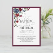 Elegante Bourgondische marine bloemendoop 1e verja Kaart (Staand voorkant)